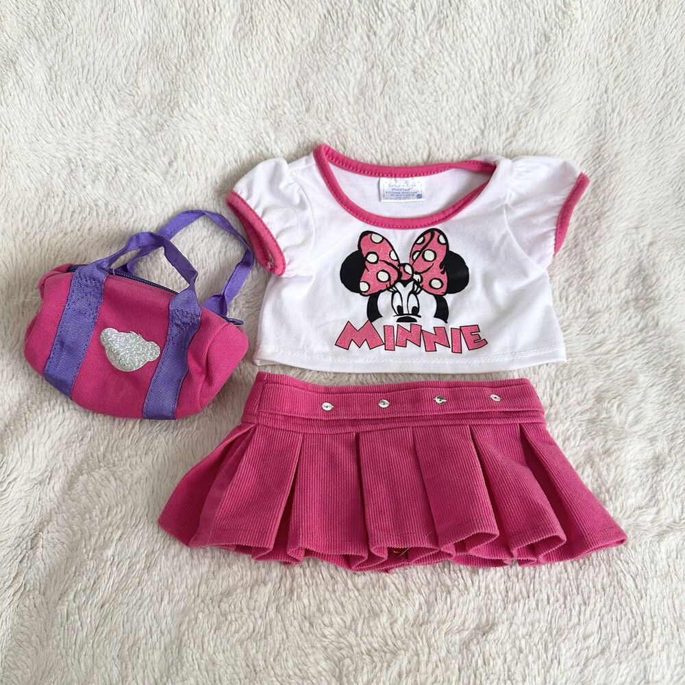 Disney Build A Bear Workshop Pink Minnie Mouse Outfit T-Shirt Skirt Travel Bag